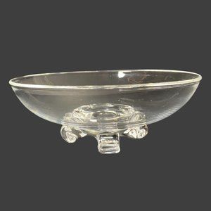 Vintage John Dreves Designed STEUBEN Glass Crystal Scroll Footed 8" Bowl